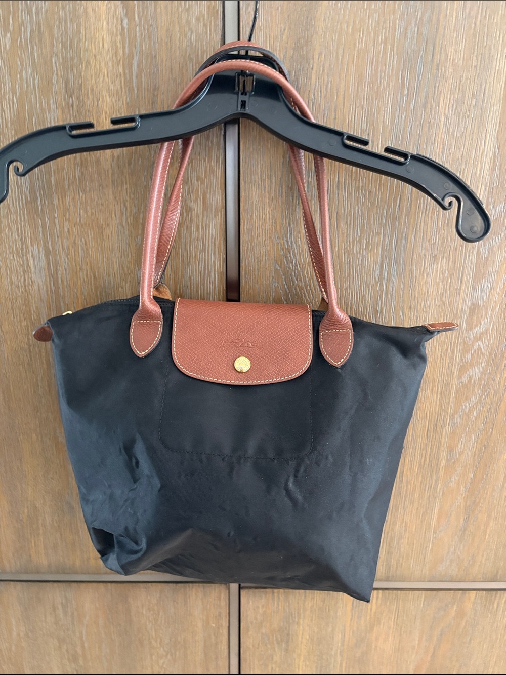 Longchamp Black Tote with Brown Trim